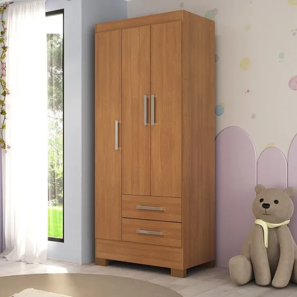 Guarda-roupa Infantil 3 Portas e 2 Gavetas Amy Espresso Móveis Cinamomo