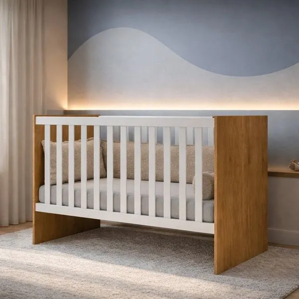 Berço Mini Cama Grade Móvel Giovana Nature/Branco