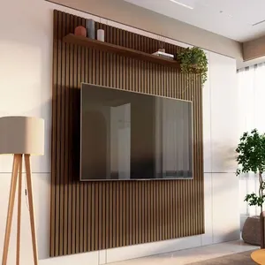 Painel para TV até 72 Polegadas 100% MDF 185,5cmx250cm Aloe CabeCasa MadeiraOriginals Marrom Cedro Cedro