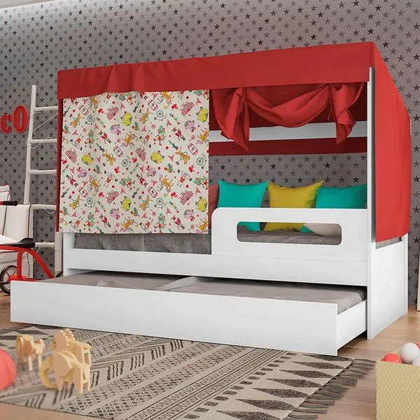 Cama Infantil Circus Tenda com Cama Auxiliar Branco