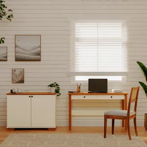 Conjunto Home Office 1 Mesa 1 Armário Ananda 2 Portas 220cm CabeCasa MadeiraOriginals Off White E Mel Off White/Mel