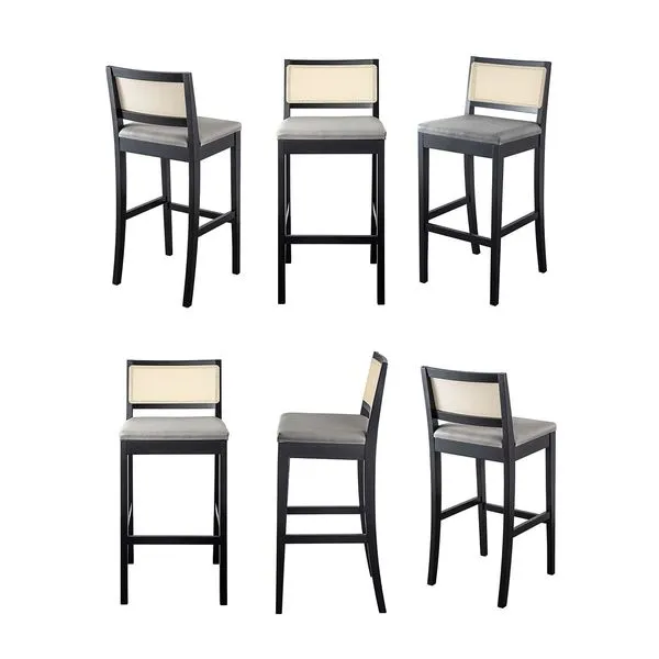 Kit 6 Banquetas com Encosto e Apoio para Pés Tiê CabeCasa MadeiraOriginals