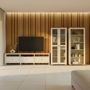 Conjunto de Sala 3 Peças Rack, Estante e Cristaleira Madeira Maciça Ananda CabeCasa MadeiraOriginals Branco Off White/Mel Off White/Mel
