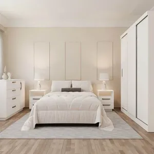 Kit Guarda Roupas 3 Portas, Cômoda e Mesa de Cabeceira Araçá CabeCasa MadeiraOriginals Branco