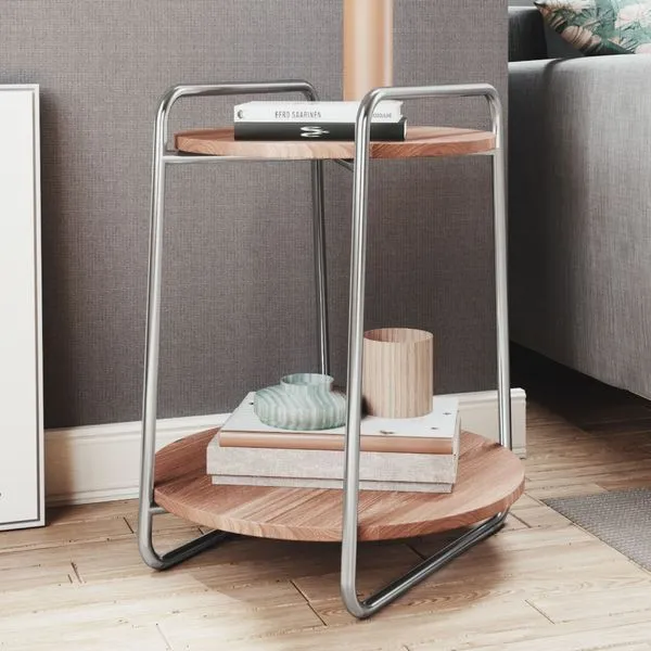 Mesa de Apoio Industrial Tube 60 cm - Cromado/Castanho