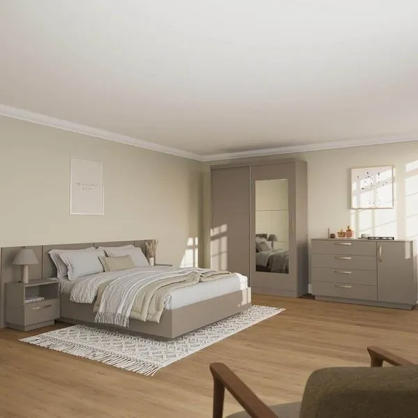 Kit Guarda Roupas 2 Portas, Cama Queen e Complementos de Quarto Araçá CabeCasa MadeiraOriginals Fendi