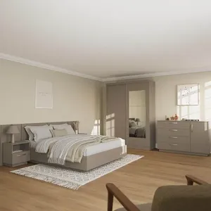 Kit Guarda Roupas 2 Portas, Cama Queen e Complementos de Quarto Araçá CabeCasa MadeiraOriginals Fendi