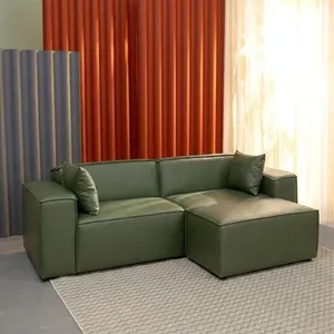 Conjunto Sofá 220cm e Puff 80cm Baobá CabeCasa MadeiraOriginals Courino Musgo