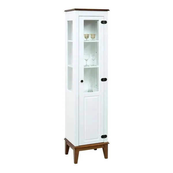 Cristaleira com 1 Porta de Vidro/madeira Amêndoa/Branco