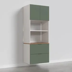 Torre Quente 2 Portas 2 Gavetas 2 Nichos para Forno e Microondas Ipanema CabeCasa MadeiraOriginals Verde Folha/Branco