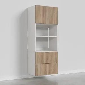 Torre Quente 2 Portas 2 Gavetas 2 Nichos para Forno e Microondas Ipanema CabeCasa MadeiraOriginals Acácia/Branco