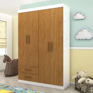 Guarda-roupa 4 Portas 2 Gavetas Infantil Perola Branco/Cinamomo