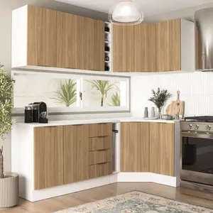 Cozinha Modulada 8 Peças 3 Aéreos 3 Balcões Adega e Toalheiro Ipanema CabeCasa MadeiraOriginals Acácia