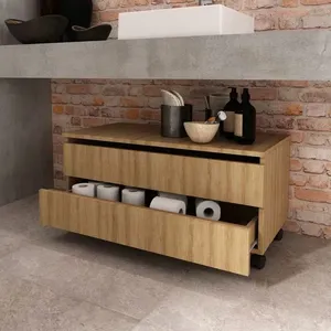Balcão Gabinete para Banheiro 80cm com Rodízio e 2 Gavetas BN3603 Amendoa