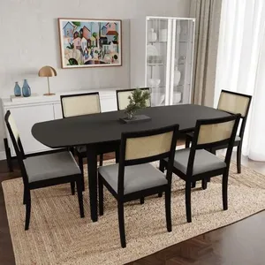 Conjunto Mesa de Jantar Tampo MDF 2,0m e 6 Cadeiras Tiê CabeCasa MadeiraOriginals Preto/Cinza