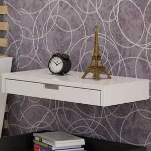 Prateleira Decorativa com Gaveta para Diversos Ambientes - MDF Laqueado - Acabamento Fino - Branco