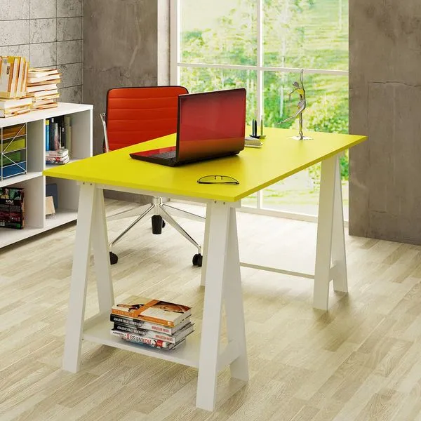 Mesa Cavalete de Madeira em Laca B/Amarelo – Casatema