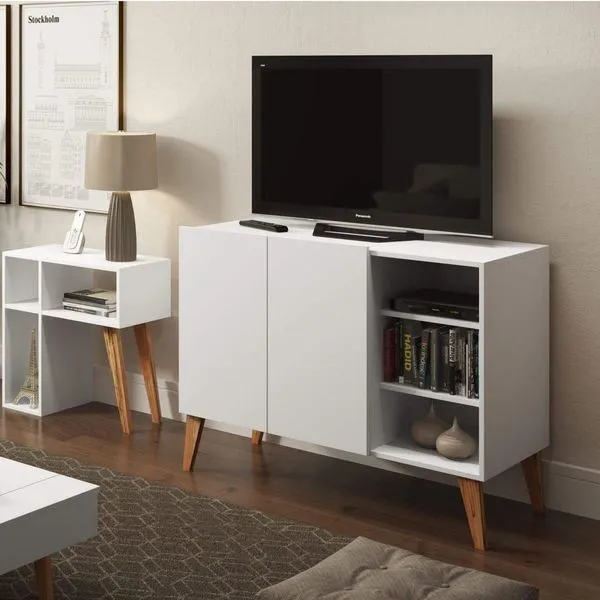 Rack para TV até 45 Polegadas 2 Portas com Nichos Branco