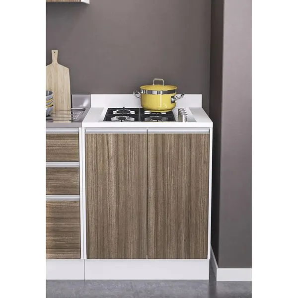 Balcão para Cooktop 2 Bocas Mali 2 Portas - Branco/Castanho