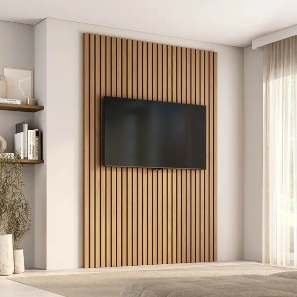 Painel Ripado para TV até 65 Polegadas 160cmx230cm Aruá CabeCasa MadeiraOriginals Marrom Jatobá Jatoba