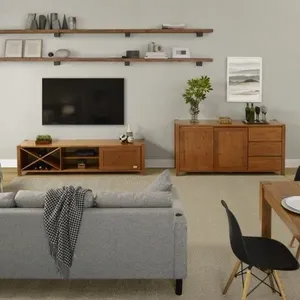Conjunto Rack e Buffet Madeira Maciça Primavera CabeCasa MadeiraOriginals Marrom Marrom