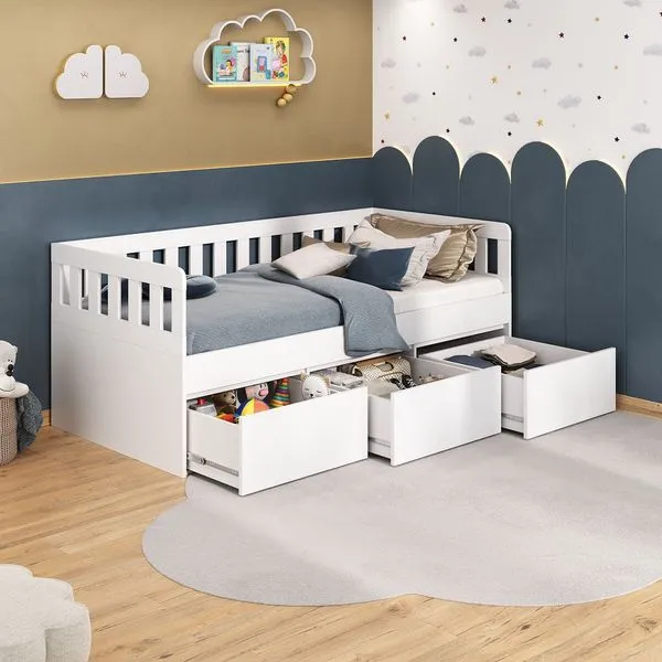 Cama Infantil/Juvenil 3 Gavetas MDF Branco