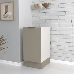 Balcão 1 Porta 40cm sem Tampo com Rodapé Puxador 150mm Ipanema CabeCasa MadeiraOriginals Fendi Trama/Branco