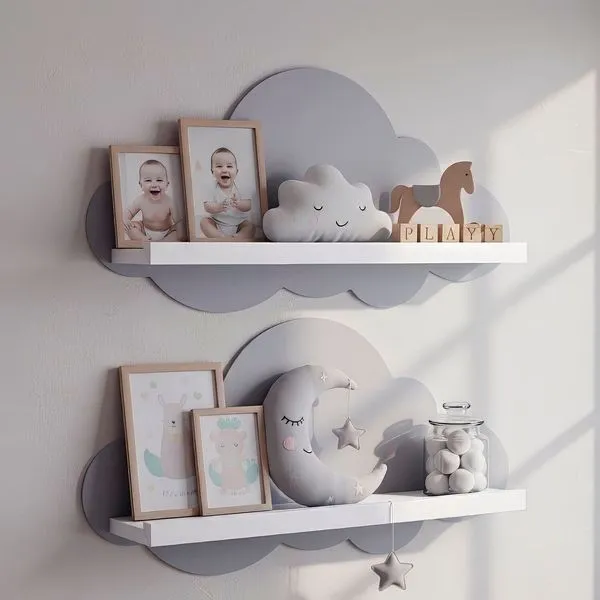 Kit 2 Prateleiras para Quarto Infantil Nuvem Branco/Cinza Branco / Cinza