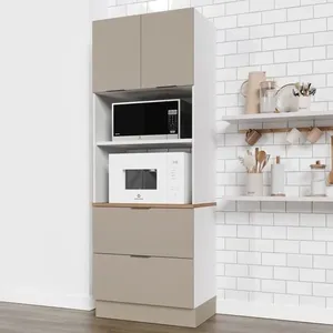 Torre Quente 2 Nichos Forno e Microondas com Rodapé Puxador 150cm Ipanema CabeCasa MadeiraOriginals Fendi Trama/Branco