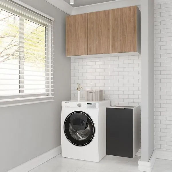Lavanderia Modulada 2 Peças sem Tampo sem Rodapé Ipanema CabeCasa MadeiraOriginals Grafite Trama/Acácia