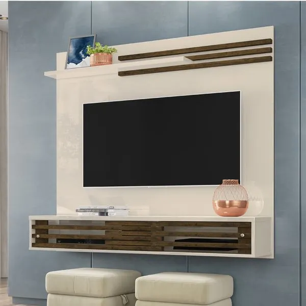 Rack Suspenso Frizz Sublime para TV de 55" - Off White/Imbuia
