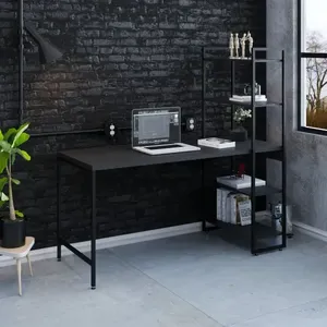 Escrivaninha Mesa Escritório com Estante Estilo Active 4 Prateleiras 150cm Industrial Yescasa Preto Ônix Preto Onix