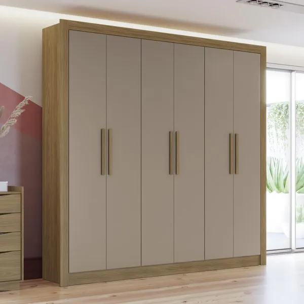 Guarda Roupa com 6 Portas e 2 Gavetas - Nogueira/Fendi