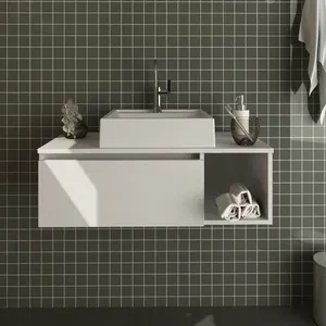 Gabinete Suspenso para Banheiro 80cm 1 Porta Basculante 1 Nicho Branco