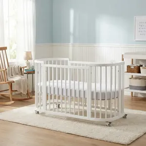 Berço 3 em 1 Multifuncional em Madeira Maciça Sleep Branco Branco