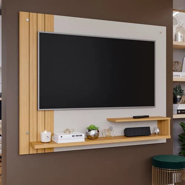 Painel para TV até 50 Polegadas 100% MDF 135cmx108cm Dunas Branco Off White/Nature Off White/Nature