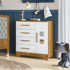 Cômoda 4 Gavetas 1 Porta Fly 100% MDF Branco/Madeirado Ypê