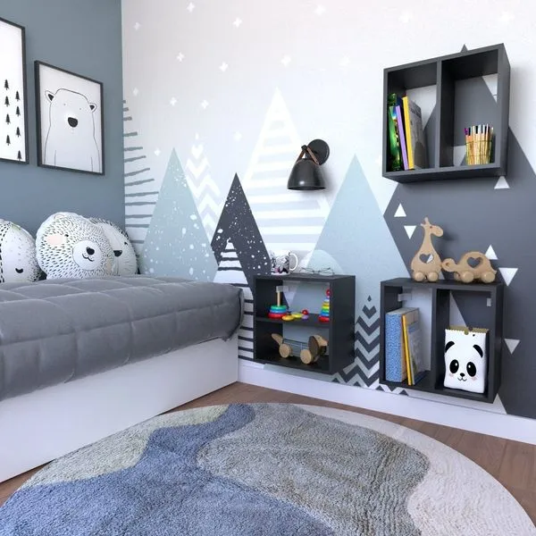 Conjunto 3 Nichos Prateleira para Quarto Infantil Preto