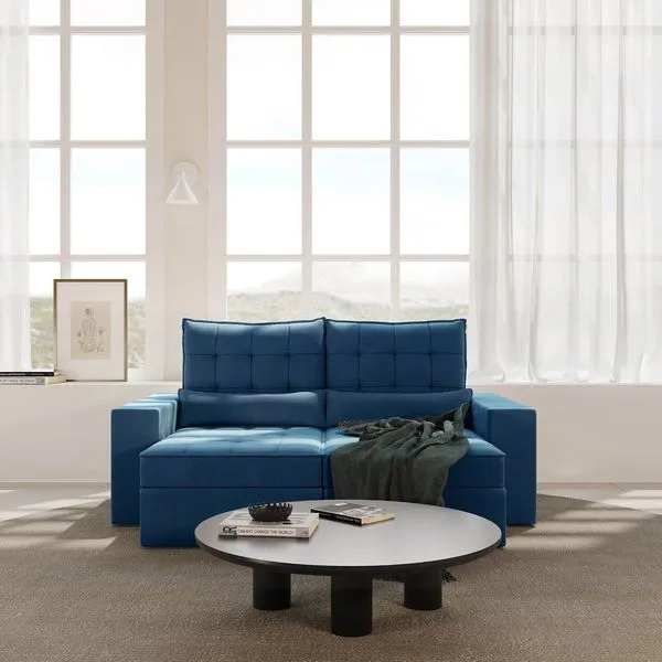 Sofá Retrátil e Reclinável 3 Lugares 220cm Embaúba Extra CabeCasa MadeiraOriginals Azul Diamante Azul Diamante
