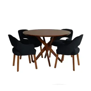 Conjunto com Mesa de Jantar / 4 Cadeiras Vitória - Castanho/Preto
