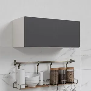 Armário Aéreo Porta Basculante 80cm Puxador 150cm Ipanema CabeCasa MadeiraOriginals Grafite Trama/Branco