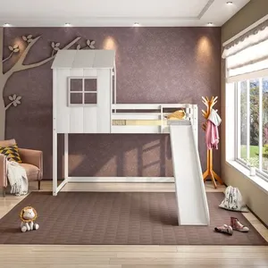 Cama Alta Infantil Cabana Family com Escorregador Casatema Branco/Offwhite