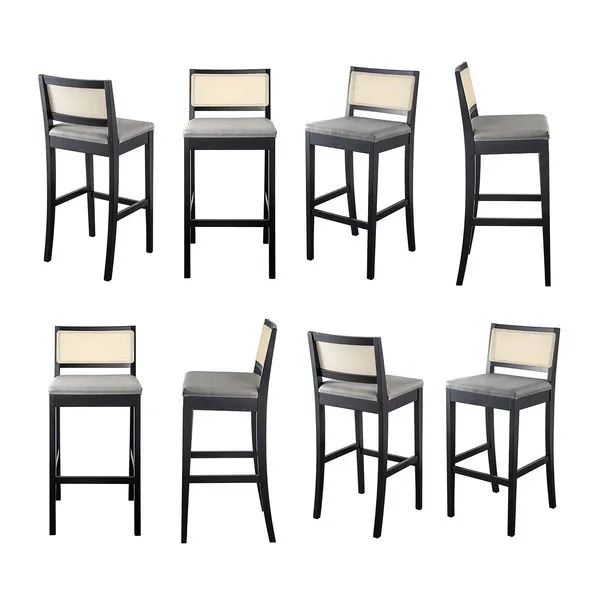 Kit 8 Banquetas com Encosto e Apoio para Pés Tiê CabeCasa MadeiraOriginals Preto/Cinza