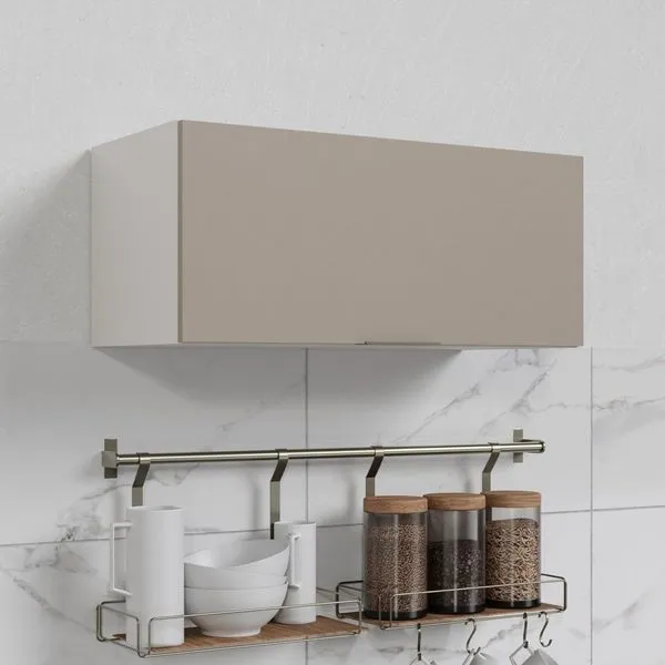 Armário Aéreo Porta Basculante 80cm Puxador 150cm Ipanema CabeCasa MadeiraOriginals Fendi Trama/Branco