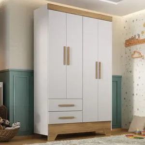 Guarda Roupa Infantil 4 Portas 2 Gavetas Branco/Natural Tic Tac Espresso Móveis Branco Fosco/Nature