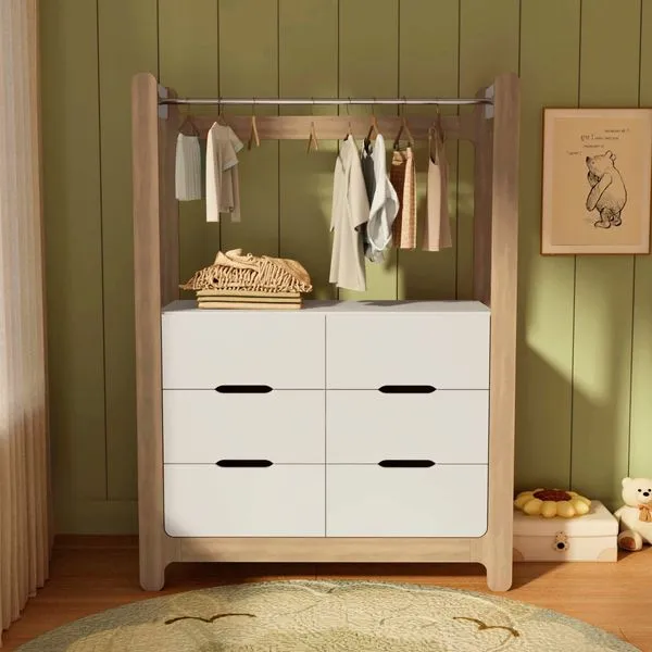 Guarda-roupa Closet Infantil com 6 Gavetas e Cabideiro 100% Mdf Olívia Branco/ Louro Freijó Grann