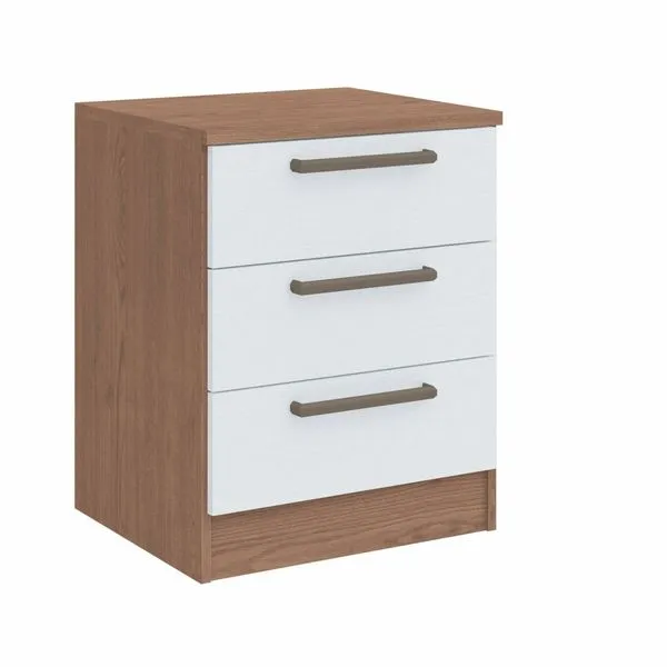 Mesa de Cabeceira Modulada 3 Gavetas Requinte+ 100% MDF Marrom Macadâmia/Branco Line Macadâmia/Branco Line