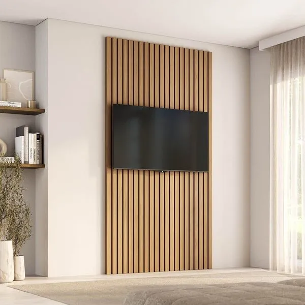 Painel Ripado para TV até 48 Polegadas 120cmx230cm Aruá CabeCasa MadeiraOriginals Marrom Jatobá Jatoba