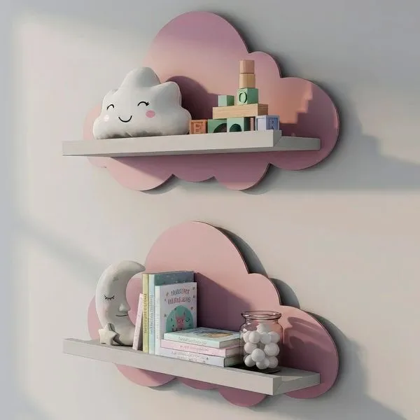 Kit 2 Prateleiras para Quarto Infantil Nuvem Branco/Rosa branco / rosa