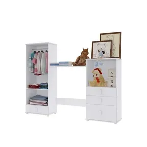 Guarda-Roupa de Bebê 2 Portas 4 Gavetas Baixinho Espresso Móveis Branco